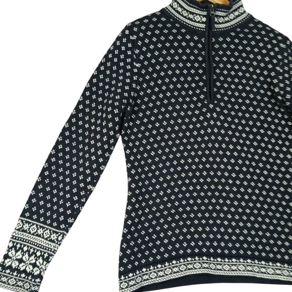 L.L. Bean, 100% Cotton, Nordic Fair Isle Sweater, 1/4 Zip, Black/White, Med.-Reg - Picture 3 of 16